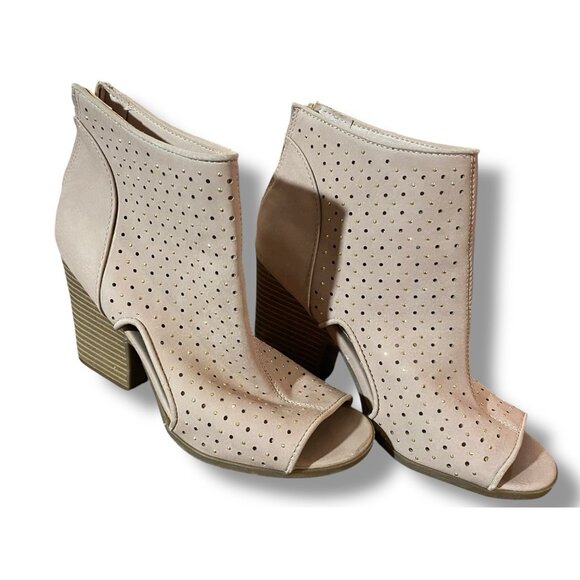Rampage Open Toe Rhinestone Punch Ankle Booties Stacked Chunky Heel Dusty Pink - Picture 3 of 12